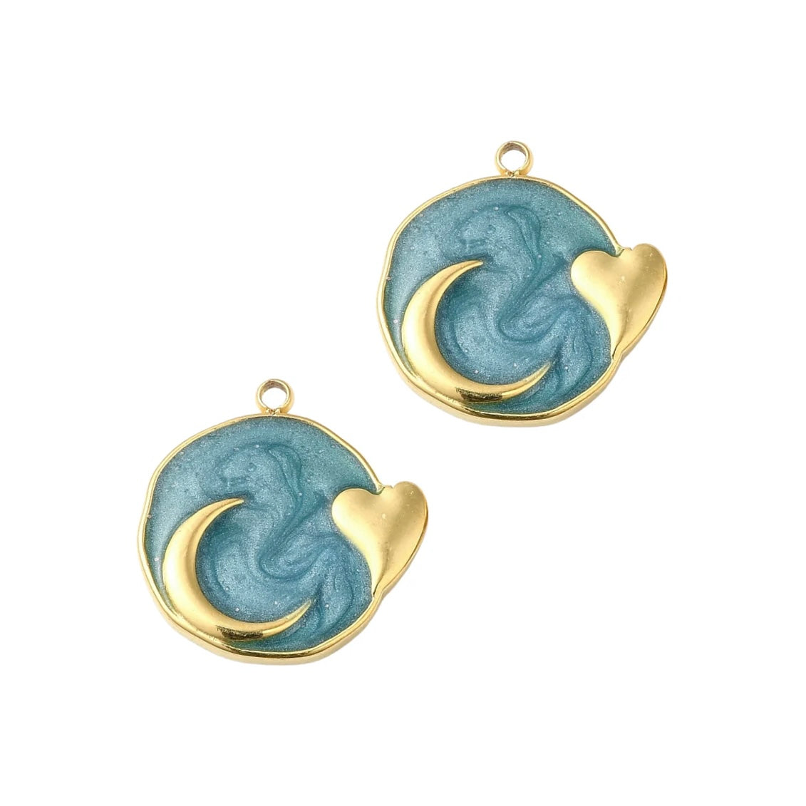 Bedel (Stainless Steel) Maan Hart Blauw Goud - 1 stuk