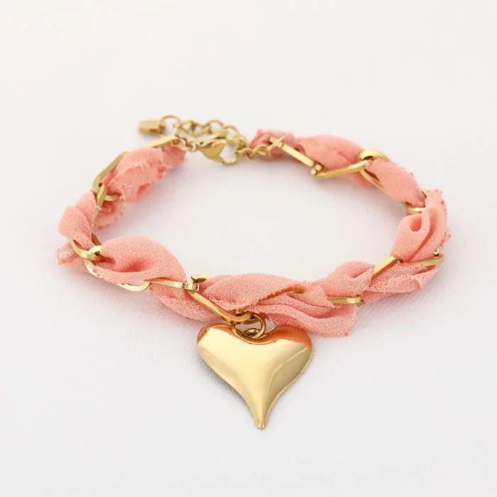 Pink heart armband - goud