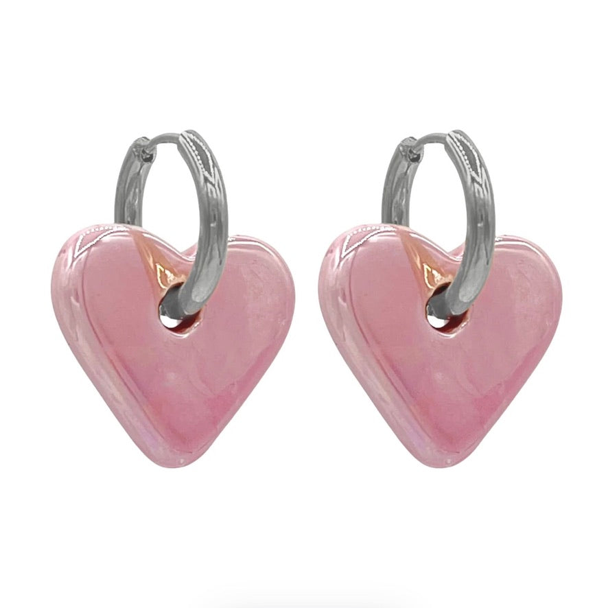 roze valentines oorbellen - zilver