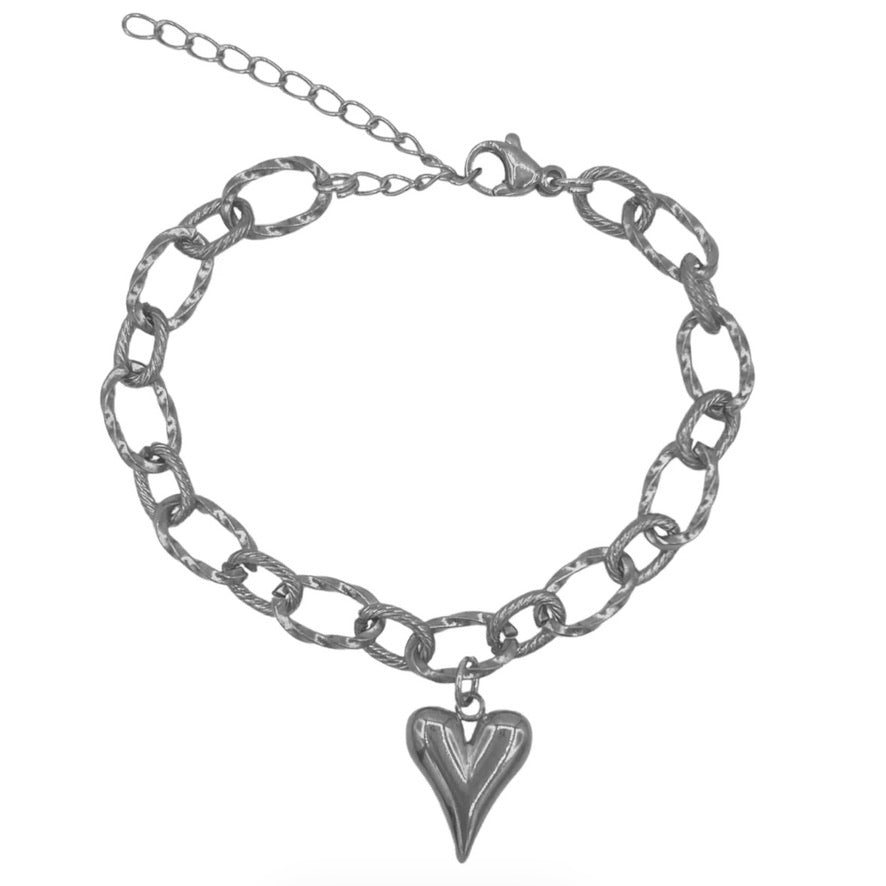 chunky heart armband - zilver