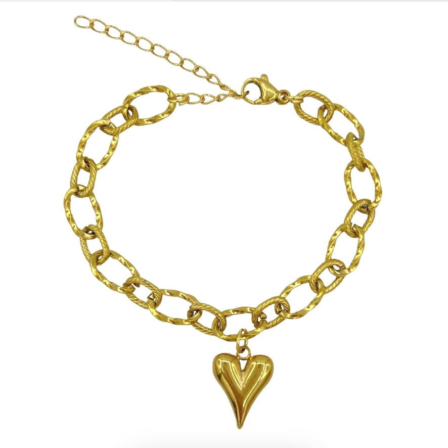 chunky heart armband - goud