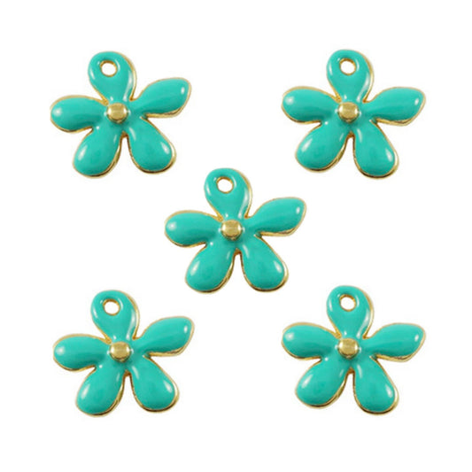 DQ Bedel Bloem Hanger 13mm Turquoise Goud - 1 stuk