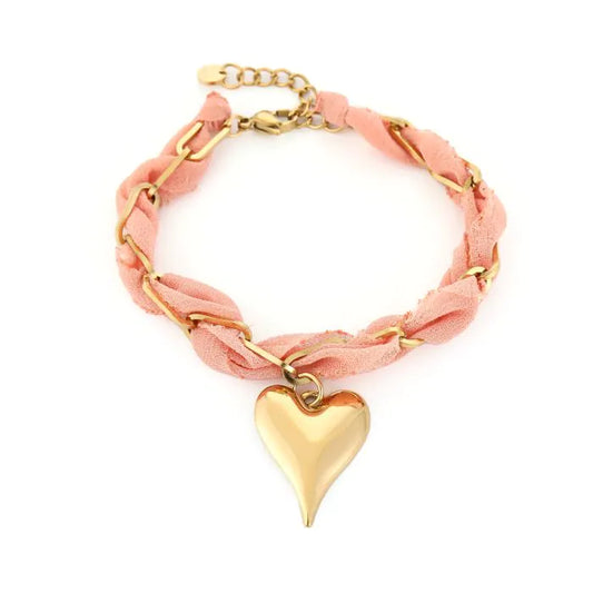 Pink heart armband - goud
