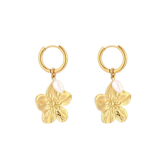 Flower pearl oorbellen - goud